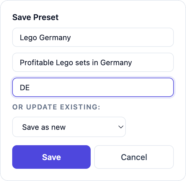 Save Preset dialog