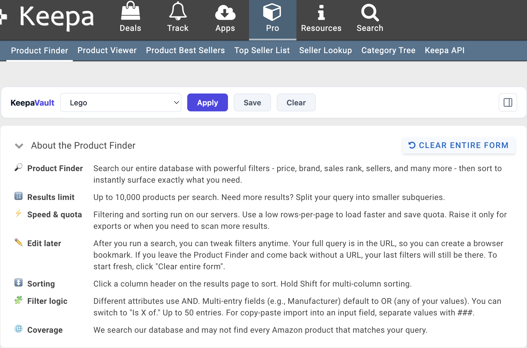 KeepaVault toolbar on Keepa Product Finder
